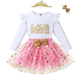 LYQTloml Toddler Kids Baby Girls Birthday Princess Outfits Dress Vest Long Sleeve Shirts Tank Top Dot Mesh Tutu Skirt 2PCS Autumn Fall Skirt Set