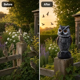 Owl Decoy for Garden Bird Deterrent – Plastic Rotating Head Scarecrow Statue for Yard, Farm & Patio Decor