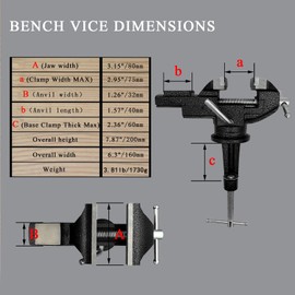 Clamp-on Bench Vise 3.15" - 3.81lb Home Portable Table Vise with 360°Swivel Base - Tool for DIY, Metal Drilling, Woodworking, Sanding & Repair Works, Black