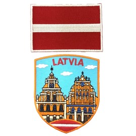 A-ONE Parche de escudo bordado Riga + parche de bordado de la bandera nacional de Letonia, parches para ropa, bolso, ropa n.º 454C