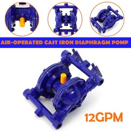 Air Operated Double Diaphragm Pump Cast iron QBK-15 1/2 inch Inlet & Outlet 12GPM Pneumatic Transfer Max 115 PSI Industrial Use Chemical Waste Oil Dual Dissepiment Nitrile Fluorine Rubber (QBK-15)