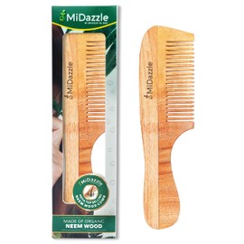 Midazzle Organic Pure Kacchi Neem Wood Comb for men and women | Anti-Bacterial Hair Styling Comb | Hair Growth, Dandruff Control, Hair Straightening, Frizz Control
