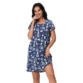 FEREMO 2 Pack Nightgowns for Women Soft Cotton Short Sleeve Women Sleepshirts Printed Sleepwear(Set2,XXL)