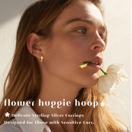 MILACOLATO Daisy Hoop Earrings Small Child Hypoallergenic Lightweight Earrings Women's 18K Gold-Plated Cute Small Cartilage Gold Hoop Earrings for Children Girls, Sterling Silver