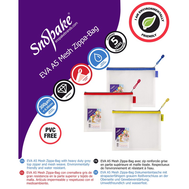 Snopake A5 Heavy Duty EVA Mesh Zippa-Bag [Pack of 3]
