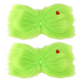 2pcs Christmas Hair Bows for Girls, Large Green Furry Hair Bows with Red Heart Cute Christmas Clips Costume Gifts Accessories for Girls Women Holiday Party