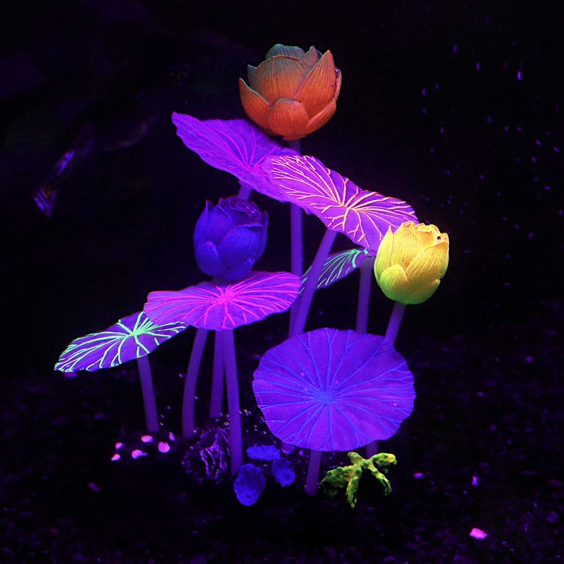 Uniclife Glowing Effect Lotus Ornament Silicone Decor Aquarium Decoration for