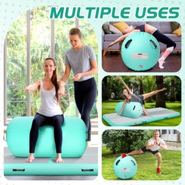 KIKILIVE Inflatable Gymnastics Air Roller Barrel Green 40x31.5inch, Tumble Rolling Air Roller Gymnastics Barrel with Electric Pump for Kids Adults Home Outdoor Gymnastic Training Cheerleading Yoga