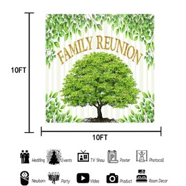 GURETER Family Reunion Backdrop, Family Tree Members Theme Photo Backdrop Vinyl 10x10ft Green Tree Family Gather Welcome Party Photography Backdrops Rod-Pocket Props, BJLSGU98