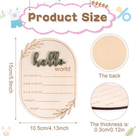 Gosknor Baby Announcement Sign, 5.91x4.13 Inch Wooden Hello World Baby Name Sign Newborn Announcement Sign Birth Announcement Plaque for Home Hospital Nursery