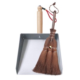 OAKART Mini Metal Dustpan and Brush Set Natural Bristle Hand Broom for Fireplace Woodstove
