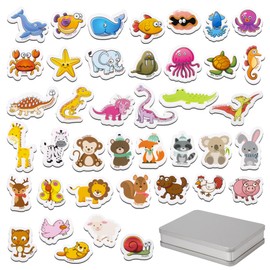 Fridge Magnets for Toddlers, Pack of 40 Animal Magnets, Toy Children for Magnetic Board, Fridge Magnets with Name, Wild Animals, Farm Animals & Sea Creatures, Educational Games for Girls and Boys