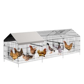 Garvee Metal Chicken Coop with Waterproof & Anti-UV Cover, Portable Chicken Run for Yard, Poultry Cage Hen House for Backyard Farm Use, 130" L x 40" W x 40" H