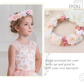 IYOU Boho Flower Wreath Crown Yellow Headpiece Floral Garland Headband Beach Communion Hair Wreath Accessories for Flower Girls