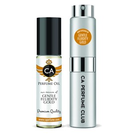CA Perfume Duo Impression of Maison Francis Gentle Fluidity Gold For Women & Men Eau de Parfum Refillable Atomizer Sprayer + Fragrance Body Oil Long Lasting Sample Roll-On 0.27 Fl Oz+0.33 Fl Oz