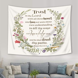 SVBright Floral Herbs Bible Tapestry 51Hx59W Inch Green Verse Scripture Quotes Vintage Botanical Plants Inspirational Farmland Spring Leaves Art Wall Hanging Bedroom Living Room Dorm Decor Fabric