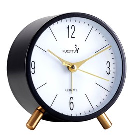 FLOITTUY 4 inches Super Silent Alarm Clock, Classic Black Beep Wake Round Alarm Clock with Night Light,Battery Operated,Easy Set Entry Lux Stylefor Desk, Bedroom and Home Decoration
