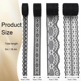Black Lace Trim, 20 Yards Black Lace Ribbon Sewing Lace for Crafts Bridal Wedding Decorations, Bouquet and Gift Packaging