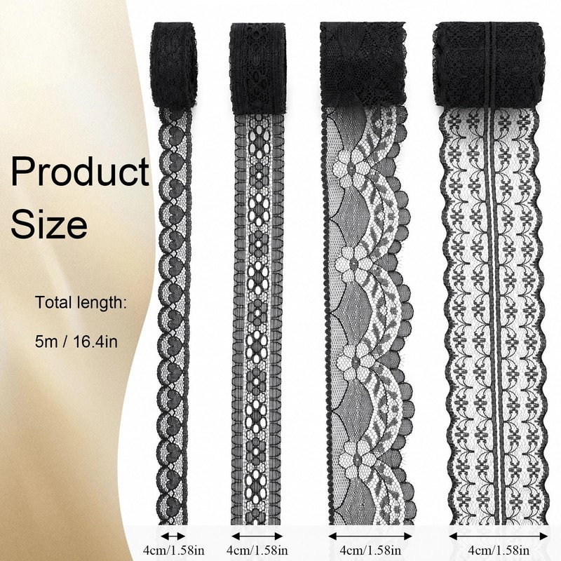 Black Lace Trim, 20 Yards Black Lace Ribbon Sewing Lace