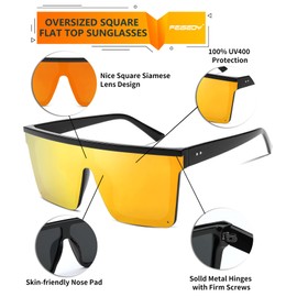 FEISEDY Oversized Sunglasses Mens Womens Flat Top Square Trendy Visor Shades UV400 B2470