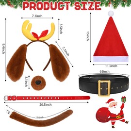 JcHrmers 9 Pcs Christmas Green Monster Costume Set Including Green Santa Furry Mustache Eyebrow Antler Dog Ears Headband with Collar Nose Tail Santa Hat for Xmas Party Dress Up Supplies