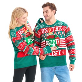 Giggling Getup Ugly Christmas Sweaters for Men, Naughty Sequin Christmas Sweater, Funny Green Ugly Sweater