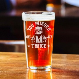 Engraved Trump You Missed Twice Pint Glass - 45 47 Trump Gifts, Trump Election Beer Glass, Republican Gifts, Funny Trump Beer Glass 2024, Trump Lovers Gifts, Trump Supporter Gifts, Trump Won Presents