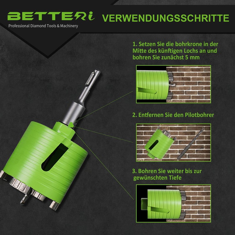 BETTERI SDS-plus Diamond Drill Bit Concrete 68 mm, Socket Countersink
