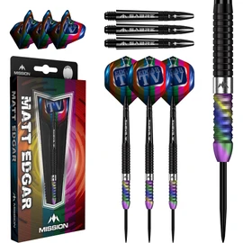 Mission | Matthew Edgar Darts | Steel Tip Darts Set | 90% Tungsten Barrel | Black PVD & Coral | Available in Multiple Weights. (23, Grams)