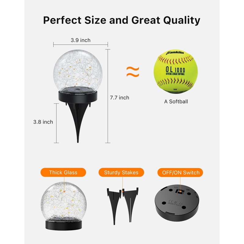 4 Pack Warm White Solar Powered Cracked Glass Globe LED