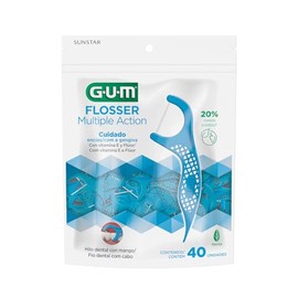 GUM Flossers Acción Múltiple 40 pzas – Palillos Dentales con Hilo y Mango Ergonómico con Sabor Menta