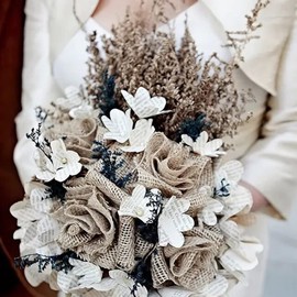 INLAZYTIM 12PCS Large Burlap Flowers for Crafts 3.15 in, Handmade Jute Burlap Roses Embellishments for Wedding Party Scrapbooking Decorations