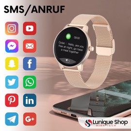 LUNIQUESHOP LSFIT Smartwatch Damen Rund Armbanduhr mit personalisiertem Bildschirm | Schrittzähler Uhr Damen | Blutdruckmessung | Schlaftracker Fitness Tracker kompatibel mit Android/IOS Rosegold