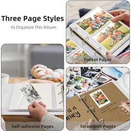 Vienrose Photo Album 4X6 40 Pockets, Linen Scrapbook Memory Book, 3 Ring Binder Album with 20 Writing Pages, and 10 Self-Adhesive Pages, Travel Family Wedding (Gray)