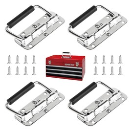 SUPAWAY Pack of 4 Folding Spring Handles, Stainless Steel Box Handle, 110 mm, Hardware Box Handle, Replacement Chest Handle, Folding Handle with Insulated Rubber Handle for Speaker Box, Toolbox Door,