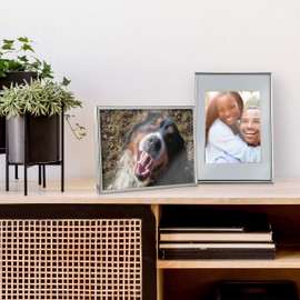 Relaxdays Photo Frame Set of 2, 20 x 30 cm, Passepartout 15 x 20 cm, Standing or Hanging, Silver