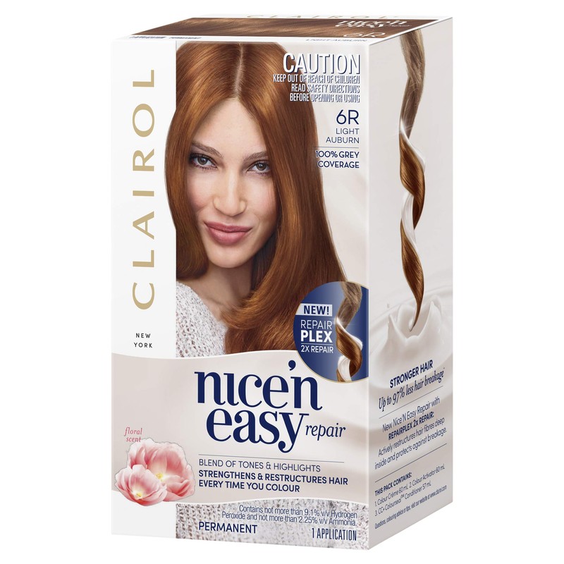 Clairol Nice'n Easy Repair Permanent Hair Colour, 6R Light Auburn,