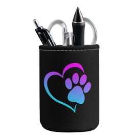Upetstory Dog Paw Print Pencil Holder for Desk Pen Cup Leather Stationery Organiser Brush Pot Stand for Women Kids Girls Student Office Classroom Home