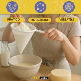 CHEFZOCO Colino da Cucina Multiuso in Tessuto, Colino kefir, Utensile per filtrare il caffè, Filtro efficiente per olio e succhi, Manico in plastica, Con 2 ganci di fissaggio, Diametro del colino 14