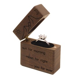 DSHOM You for Ever Engraved Wooden Slim Proposal Engagement Ring Box, Walnut Flip Lid Ring Box for Proposal Wedding Ring Storage