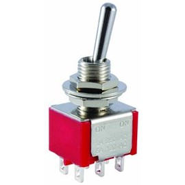 NTE Electronics 54-310E Bat Handle Mini Toggle Switch, DPDT Circuit, ON-Off-(ON) Action, Chrome Plated Brass Actuator, Epoxy Sealed Solder Terminal, 5 Amp, 120VAC