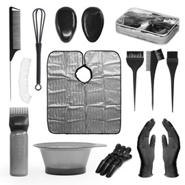 Complete Hair Dye and Keratin Treatment Kit, 17 Pieces - Brushes, Combs, Gloves, Cape, Bowl, Bottle