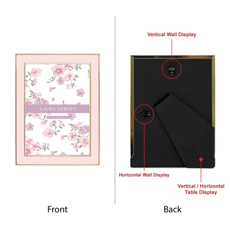 Laura Ashley 4x6 Pink Enamel Picture Frame, Gold Metal Edge