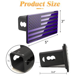AUCELI American Flag Metal Car Trailer Hitch Cover, Heavy Auto Tow Plug for 2 lnch Receivers, Vehicle Exterior Accessories with 5/8-Inch Pin Diameter Lock, Universal for Truck SUV Sedan (Purple)