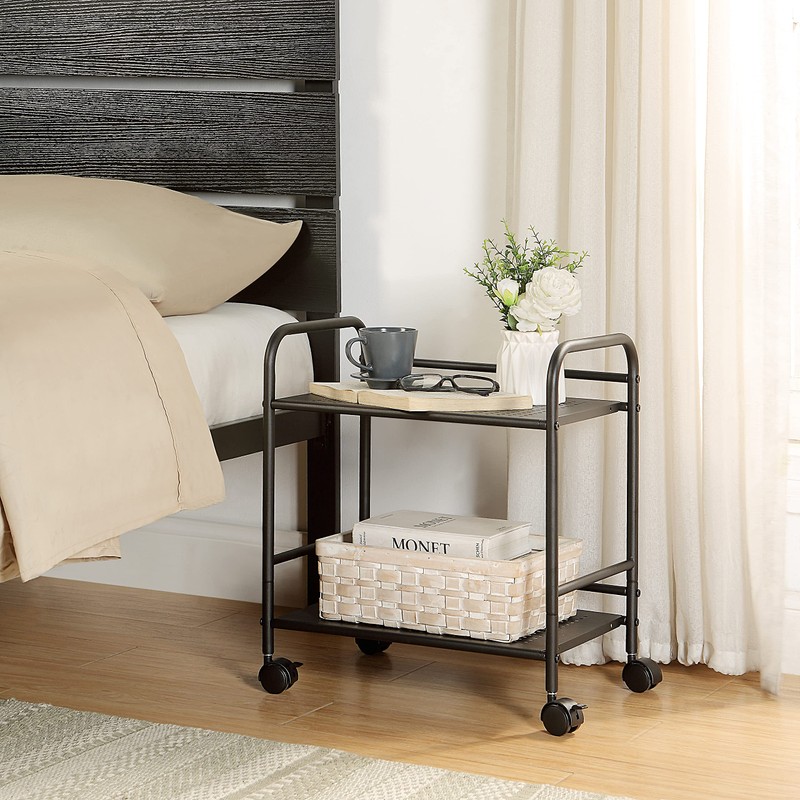 SunnyPoint 2-Tier Metal Rolling Utility Cart – Mobile Storage Shelf