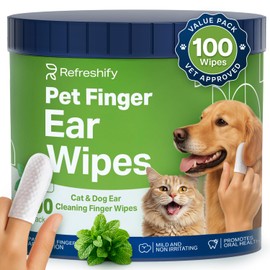 Dog Ear Wipes - 100 Value Pack - Mint Ear Wipes for Dogs, Vet Formulated Pet Ear Wipes for Dogs & Cats – Effective Dog Ear Cleaner for Itch Relief, Wax & Odor