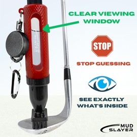 HODL 21 Mud Slayer Golf Club Cleaning Brush with Fine Mist Spray, Leak-Proof Viewing Window & Retractable Clip – Dual Bristle Head, Ergonomic Handle – Must-Have Golf Accessories for Men & Women (Red)