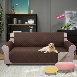 U-NICE HOME Reversible Sofa Cover Couch Cover for Dogs with Elastic Straps Water Repellent Furniture Protector for Pets Couch Cover for 3 Cushion Couch (Sofa, Coffee/Beige)