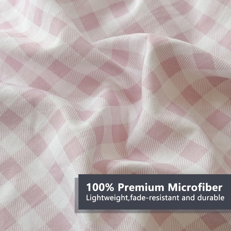 NSNLGSGC Pink Gingham Ruffle King Sheet Set, Pink Soft Pre-Washed