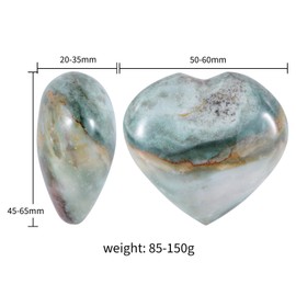 dssmboom Natural Ocean Agate Crystal Heart Worry Stone for Valentine's Day, Polished Ocean Agate Love Heart Stone for Chakra Balancing Meditation Home Decoration, 50-60mm